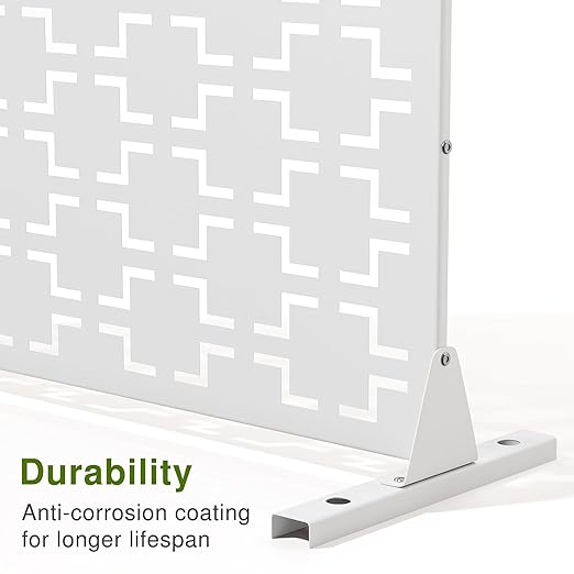 Casaphoria 72" H x 47" W Metal Outdoor Privacy Screen, Freestanding Decorative Divider for Patio, Deck, Balcony, and Garden with Stable Base, White Brick
