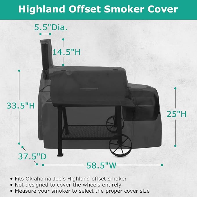 SunPatio Offset Smoker Cover, Outdoor Heavy Duty Waterproof Grill Cover Compatible for CharBroil Oklahma Joe's Highland and Horizon Grills, Charcoal BBQ Smoker Protector, All Weather Protection