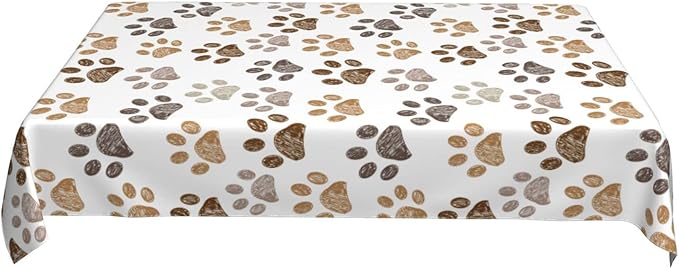 Worltoldb Dog Paw Print Tablecloths - Polyester Rectangular Table Cover - 90" x 60" - White - Animal Print, Formal - All-Season - Water Resistant, Durable - Wedding