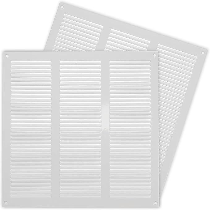 Repa Market 2-Pack 12x12 Inch Air Vent Cover/White Galvanized Steel Louvered Grill Cover with Mesh Screen/Wall or Ceiling Vent/Durable Flush Mount HVAC Register for Indoor and Outdoor Ventilation
