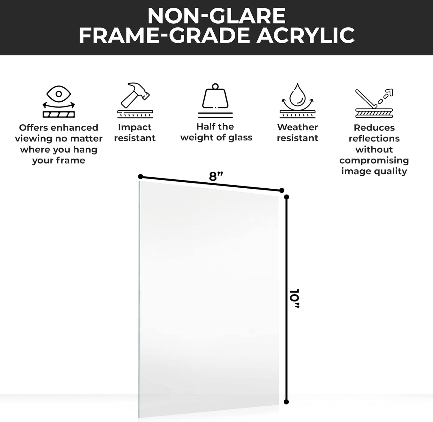 Non-Glare Acrylic Replacement for 8x16 Picture Frame, Replacement Plexiglass for 8x16 Photo Frame, UV-Resistant Non-Glare Acrylic Cover Sheet