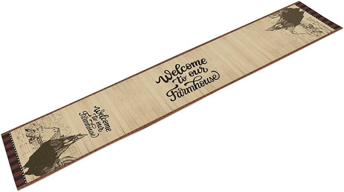 Rustic Farmhouse Table Runner, Vintage Barn Cottage Rooster Retro Farm Country Chicken Wooden Plank Coffee Table Center Decor for Home Kitchen Dining Patio Holiday Party Table Decorations 13"x72"