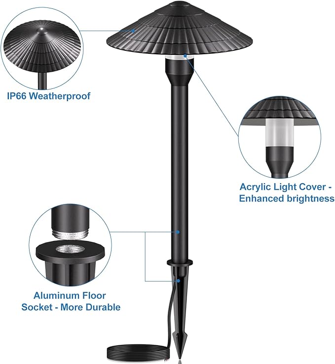 Landscape Lighting Pathway Lights 4 Pack, 5W Low Voltage LED Outdoor Garden Lights, Cast Aluminum with Acrylic Lens, IP66 Waterproof Yard Walkway Driveway Patio Path Lights, Transformer Cable Included