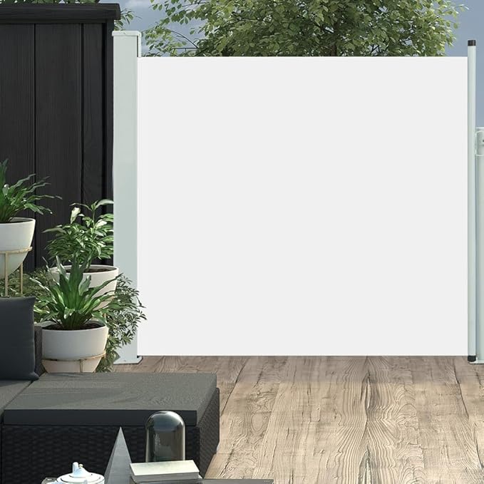YAFF Patio Retractable Outdoor Folding Privacy Divider, Water & UV Resistant Sun Shade Privacy Wind Screen for Garden, Backyard, Balcony, Terrace 66.9"x118.1" Cream (15.62lbs)