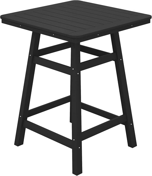 Costaelm Outdoor Bar Table, 37" Counter Height Square Patio Cocktail Bar Table with Umbrella Hole, Patio Bistro Dining Pub Table for Front Porch Deck Backyard Garden, Black