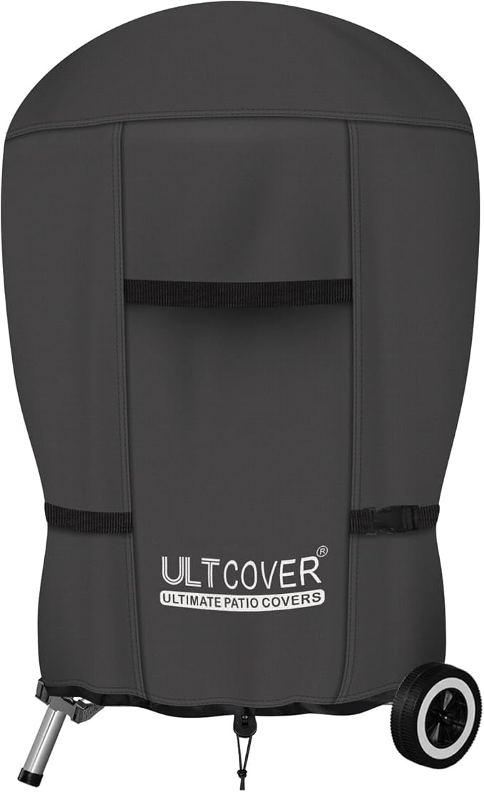 ULTCOVER Outdoor Waterproof Charcoal Kettle Grill Cover for Most 22 inch Round Smoker Size Up to 28” Dia x 35” H, Black
