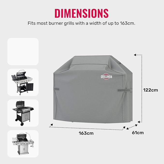 Grillman Premium Grill Cover for Outdoor Grill - Heavy-Duty Waterproof BBQ Grill Cover - Rip-Proof and Wind-Resistant - Large Barbecue Gas Grill Cover for Backyard - Gray (64" L x 24" W x 48" H)