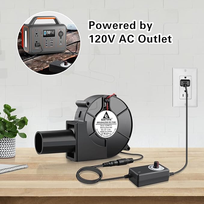 GDSTIME BBQ Fan Air Blower 97mm, Variable Speed Centrifugal Fans with 110V/120V AC Plug, Charcoal Starter for Outdoor Camping Picnic Cooking Barbecue Fireplace Bellows Wood Stove