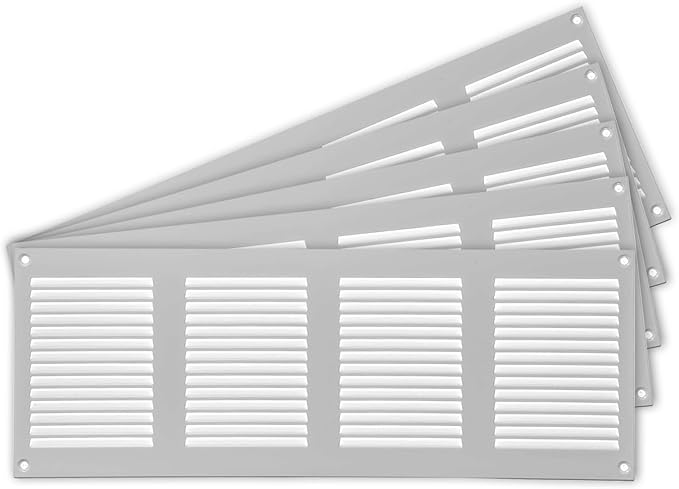 Repa Market 5-Pack Air Vent Cover 16x6 Inch (Outer Dimensions) White Galvanized Steel Louvered Grill Cover with Mesh Screen/Wall or Ceiling Vent/HVAC Register for Indoor and Outdoor Ventilation