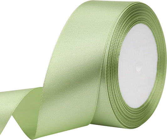 Pale Green Solid Satin Ribbon 1-1/2 Inch 25 Yards Solid Polyester Fabric Ribbon for Gift Wrapping Wedding Christmas Baby Shower Birthday Party Decoration Handmade Immortal Flower Craft