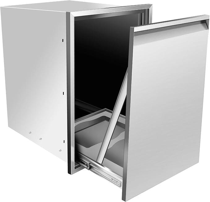 Pull Out Trash Drawer, Lower Sliding Rails Stainless Steel Roll Out Trash Bin Pull Out Tray With Handle For Outdoor Kitchen BBQ Island Grill Station,Trash Drawer