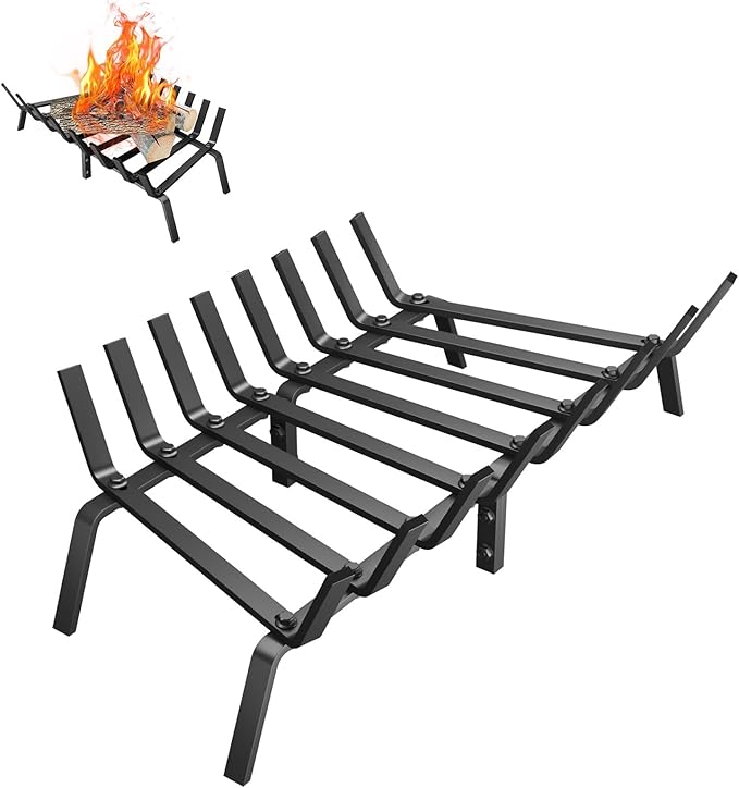 Fireplace Grate, 27 inch Solid Fireplace Log Holder, Heavy Duty Cast Iron Firewood Log Burning Rack Fire Grates for Inside Fireplace Accessories