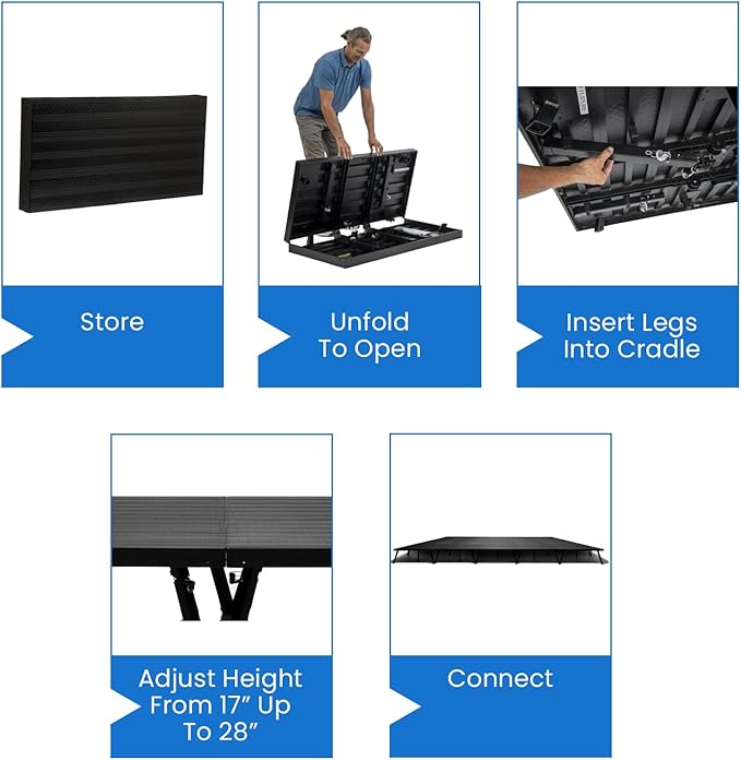 16'x24' MyStage 24 Portable Stage -Performance Floor Versatile Platform Modular System Stage - DJ, Drum, Camera Stage Riser -Compact & Stable, Easy to Carry, Assemble & Transport