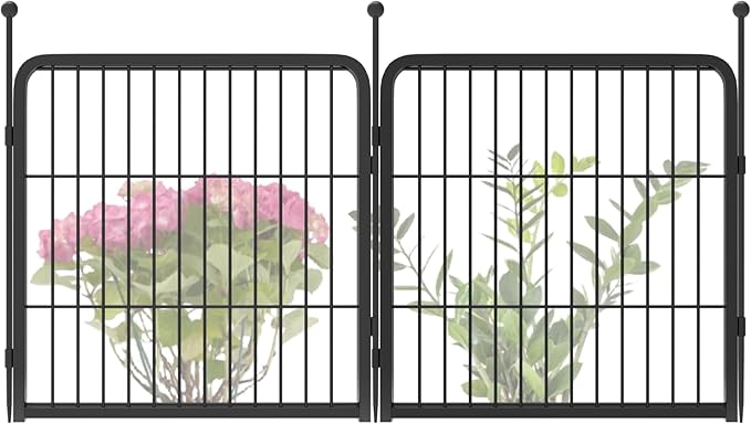 FXW Garden Fence Outdoor for The Yard – 24in(H) x 3.8ft(L) Heavy Duty Metal Animal Barrier for Dog and Rabbit, Decorative Dog Fence, 2 Panels, Black
