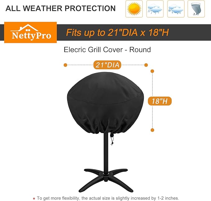 NettyPro Grill Cover for George Foreman, Waterproof Heavy Duty Outdoor Indoor Electric Portable Stand Small Grill Cover for Char-Broil, Cuisinart, Homewell, Weber and More, Black
