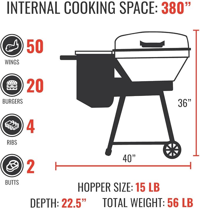 recteq Pellet Grill RT-B380 Bullseye + Searing Essentials Bundle, BBQ, Outdoor, and Electric Pellet Smoker Grill, Electric Smokers, Uses 100% Wood Pellets for Ribs, Brisket, Chicken, Sear, Smoke
