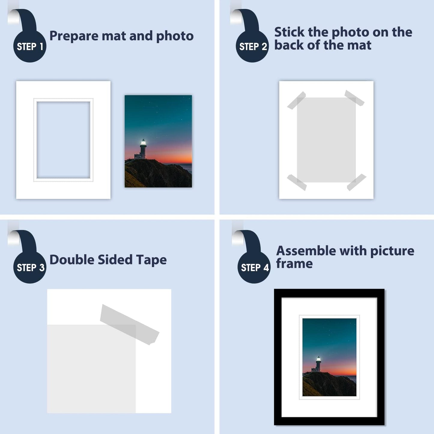 Mat Board Center, Double Mat - Acid Free, 8-ply Thickness, White Core - for Pictures, Photos, Framing (White Over White, 8x10 for 5x7, Pack of 5)