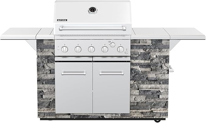SPIRE Premium 5 Burner Built In Gas Grill Island Head, Stainless Steel 30" Barbeque Grill with Rear Burner, 63,000 BTUs, 758 SQ In Racks, Propane Grill with Dual Fuel Compatibility (Gray) – 860-0032A