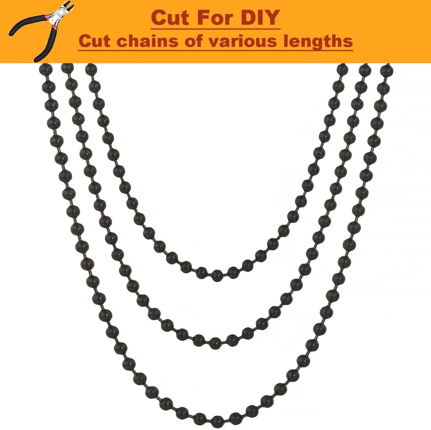 Jishi Steel Ball Chain Bead Dog Tag Chain Beaded Necklace Chains for Jewelry Making Bracelet Military Crafts, Silver Metal Pull Chain Small Ball Bead Chain Roll w/20 Connectors (Black, 33ft 2.4mm)