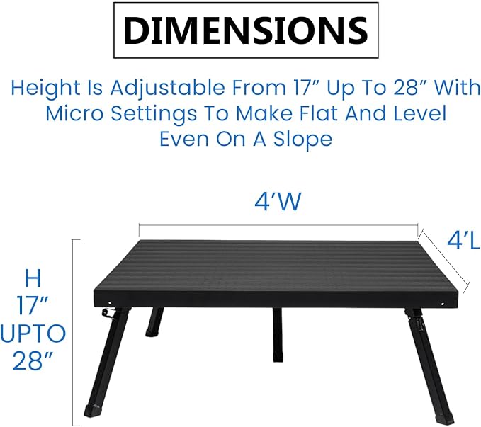 4'x4' 1 Stage Platform - Portable, Folding Lightweight Aluminum Performance Deck with Adjustable Height 17"-28" - US Patented Design
