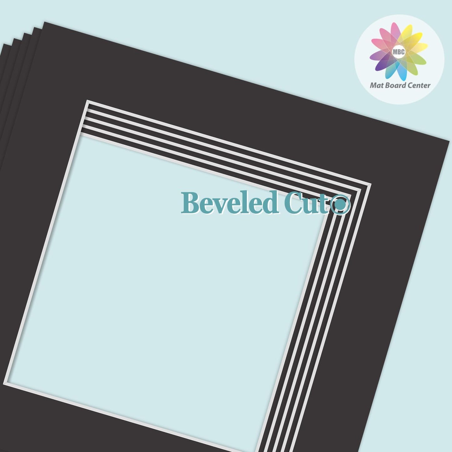 MBC Mat Board Center, 5 Pack 8x8 for 6x6 Black Picture Mats Frame Mattes, Bevel Cut, Acid Free, 4-ply Thickness
