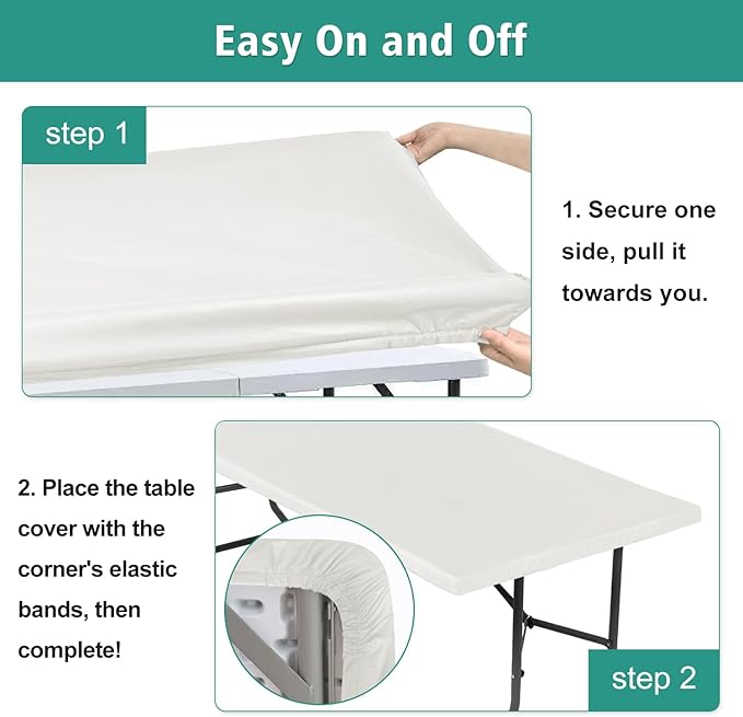 LUSHVIDA 6 Packs Vinyl Tablecloths with Flannel Backing for 6ft Rectangle Folding Table Cloths - Waterproof Plastic Picnic Table Covers with Elastic Corners, 30x72 inch, Ivory