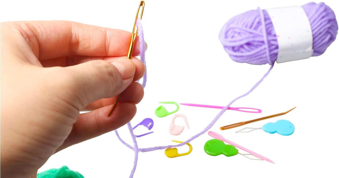 Hekisn 25Pcs Large Eye Blunt Yarn Needles Kit, Assorted Sizes Bent Tapestry Darning Needle & Stitch Markers &Threaers for Knitting, Crochet (Purple)