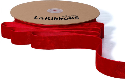LaRibbons Thin Velvet Ribbon 1 Inch x 25 Yards, Red Velvet Ribbon for Christmas Tree, Gift Wrapping, Wreath Bow, Outdoor Decoration