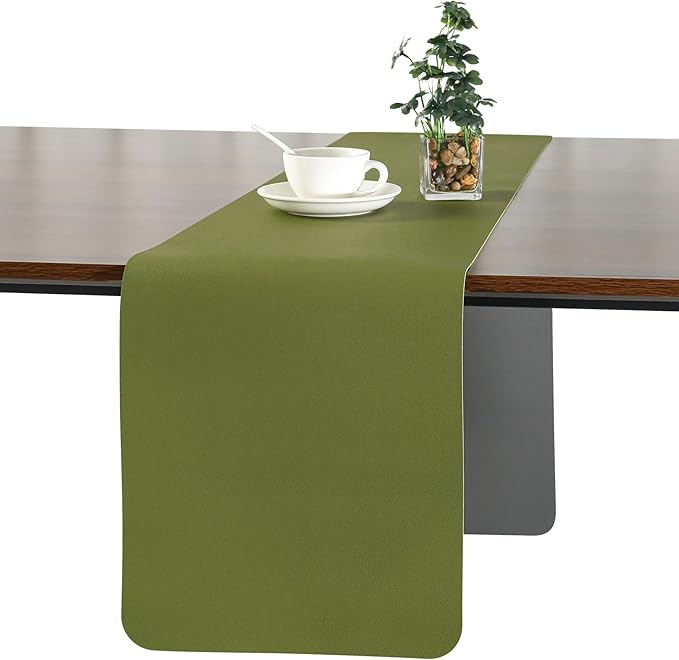 Myir JUN Table Runner Double Sided Vinyl Runner Table 72 Inch Long Runner for Table Washable Waterproof Non-Slip for Home Decorations Gray Green,12 x 72 inch