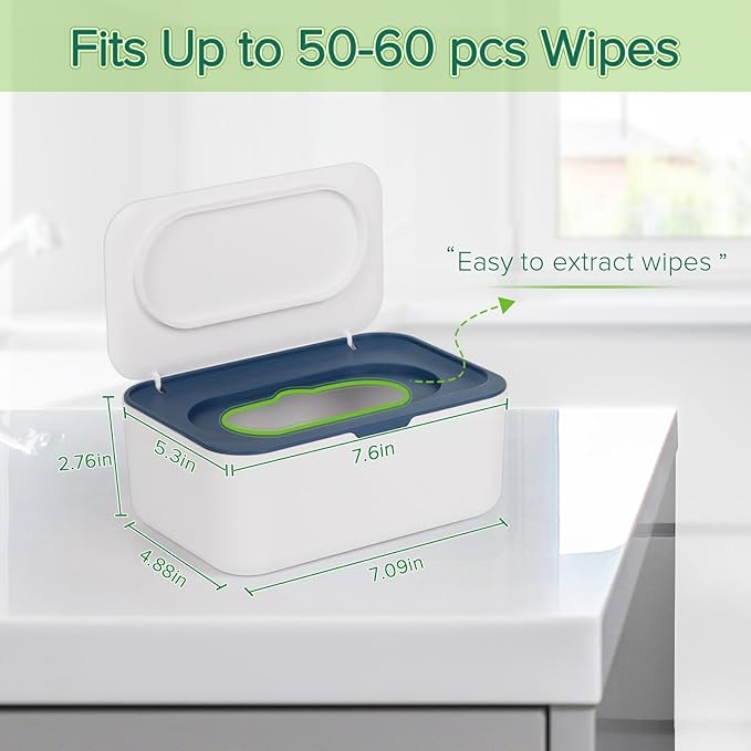 2 Pack Baby Wipes Dispenser, Wipes Case Baby Wipe Holder Keeps Wipes Fresh, Non-Slip, Easy Open & Close (2 Pack Blue)