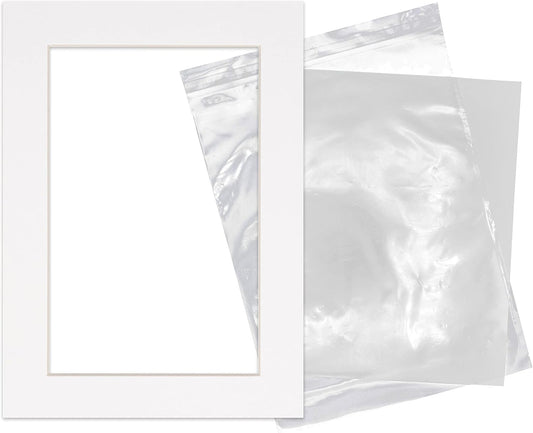 5.5x8.5 Mat for 8.5x11 Frame - Precut Mat Board Acid-Free Show Kit with Backing Board, and Clear Bags White 5.5x8.5 Photo Matte Made to Fit a 8.5x11 Picture Frame Matboard for Framing, Pack of 1 Mat