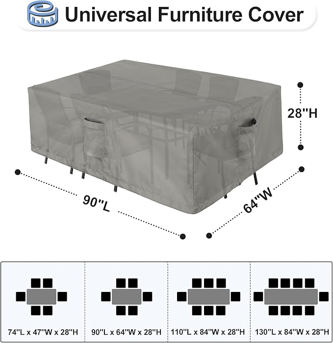 OutdoorLines Outdoor Waterproof Patio Table Furniture Set Covers - Rectangle Couch Sectional Cover Outside Weatherproof Patio Furniture Covering for Deck, Lawn and Backyard 90"L x 64"W x 28"H, Grey
