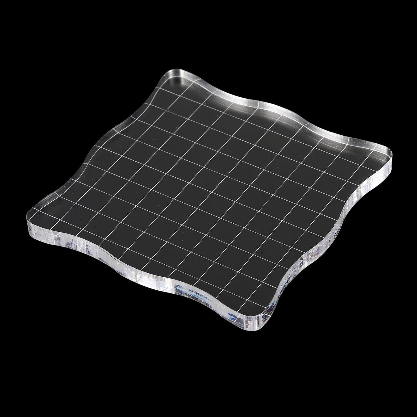 PATIKIL 4" x 4" Acrylic Stamp Block, 2 Pack Clear Stamping Block with Grid Lines Decorative Mounting Blocks Wave for Scrapbooking DIY Crafts Card Making