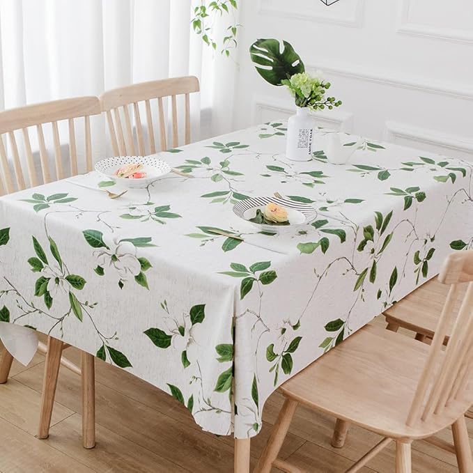TruDelve Heavy Duty Vinyl Table Cloth Plastic Table Cloth for Kitchen Dining Table Wipeable PVC Waterproof Tablecloth for Rectangle Table (54'' x 78'', Green Leaves)