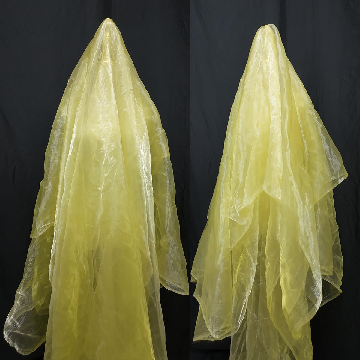 Two-Tone Iridescent Holographic Organza Fabric - 11 Yards by The Yard | Lightweight Sheer Tulle | for Wedding Dresses, Party Decor, DIY Crafts, Shiny Backdrops(Shimmery ICY Yellow)