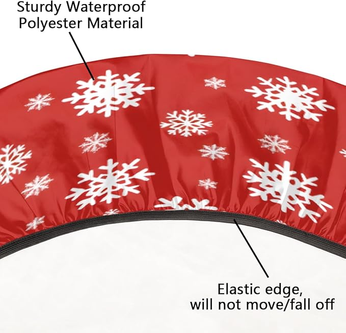 Christmas Snowflake Red White Round Table Cloth Cover, Elastic Edge Waterproof Wipeable Tablecloths 45"-56" Polyester Tablecloth for Party Restaurant Banquet Holiday Camping Outdoor Picnic