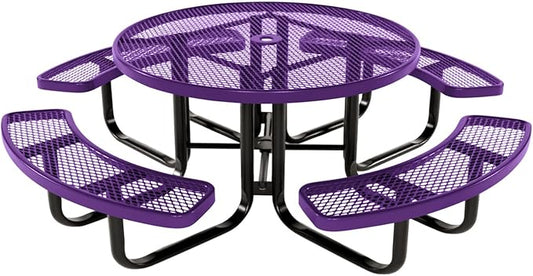COATEDOUTDOORFURNITURE Heavy-Duty Portable Outdoor Kids Table with Umbrella Hole, Expanded Metal Kids Picnic Table, Commercial-Grade, Made in America (46 in, Round, Childrens, Purple)