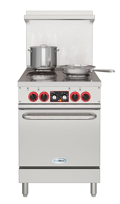 KoolMore 24 in. Commercial Electric Range with 4 Burners and 1 Standard Electric Oven in Stainless Steel - 208V 3-Phase, CSA Listed (KM-CR24-E)