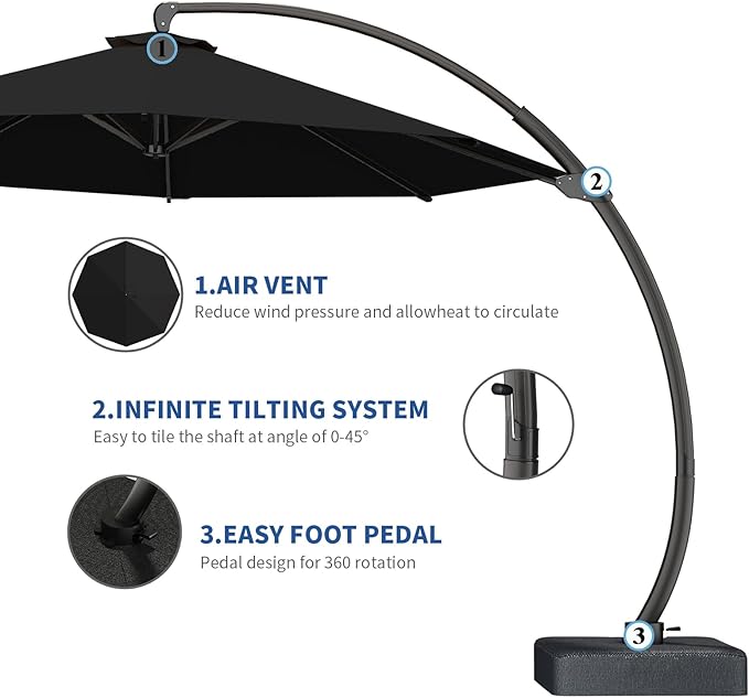 7 Piece Patio Dining Set with 11ft Patio Umbrella (Black), 7 Gray Outdoor HDPE Dining Set with 6 Chairs + 1 Large Table with 2" Umbrella Hole, for Market, Pool, Garden, Backyard, Deck