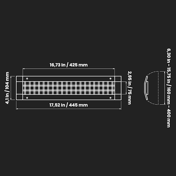 Repa Market 17" x 3" Inch Air Exhaust Grille for Round Ducts - 2 Adjustable Louvre Blades - Galvanized Air Supply Vent Cover - Side Fit Round Surface Canal Ducting from 6.30" to 15.74" Inches