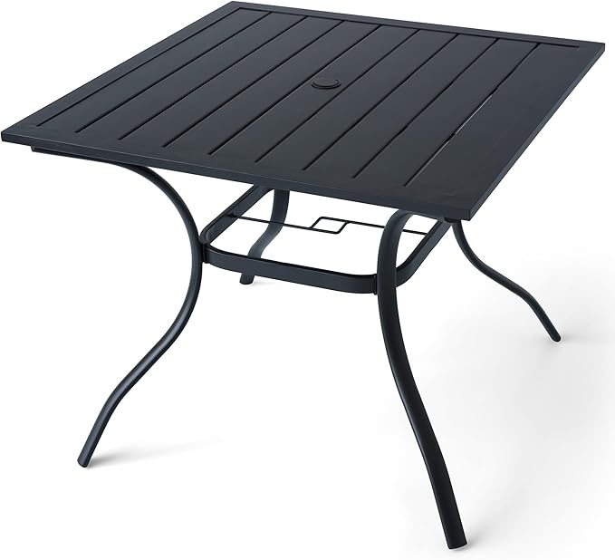 Patio Dining Square Table Outdoor Steel Table with Umbrella Hole 35" x 35" x 28" - Black