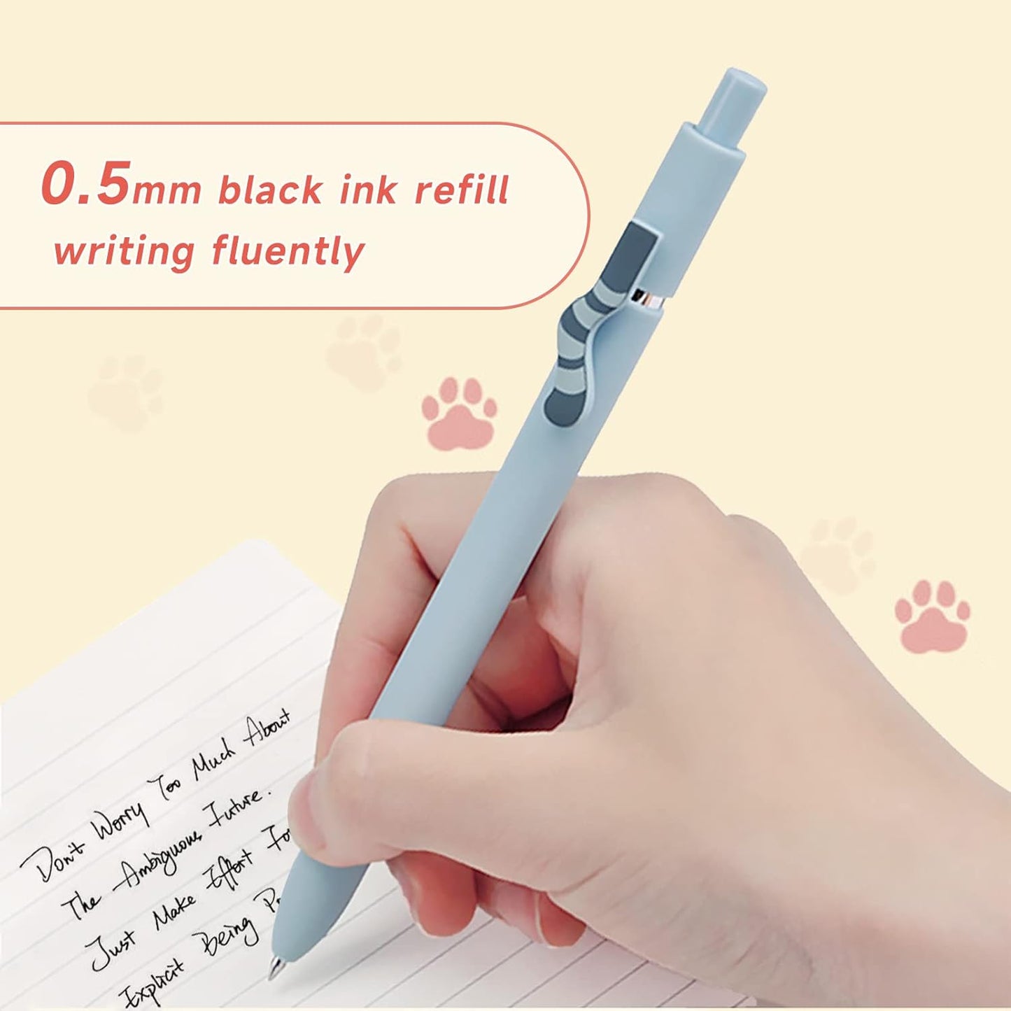 Cat Pens, 4 Pcs 0.5mm Cute Kawaii Black Ink Pens Fine Point Smooth Writing Pen, High-End Series Cat's Tail Retractable Pen for Journaling Note Taking (4 Pcs Cat)
