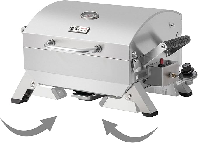 Stainless Steel Portable Grill with Two Handles and Travel Locks, Tabletop Propane Gas Grill with Folding Legs, 10000 BTU, for Picnic Cookout, GT2001, Silver