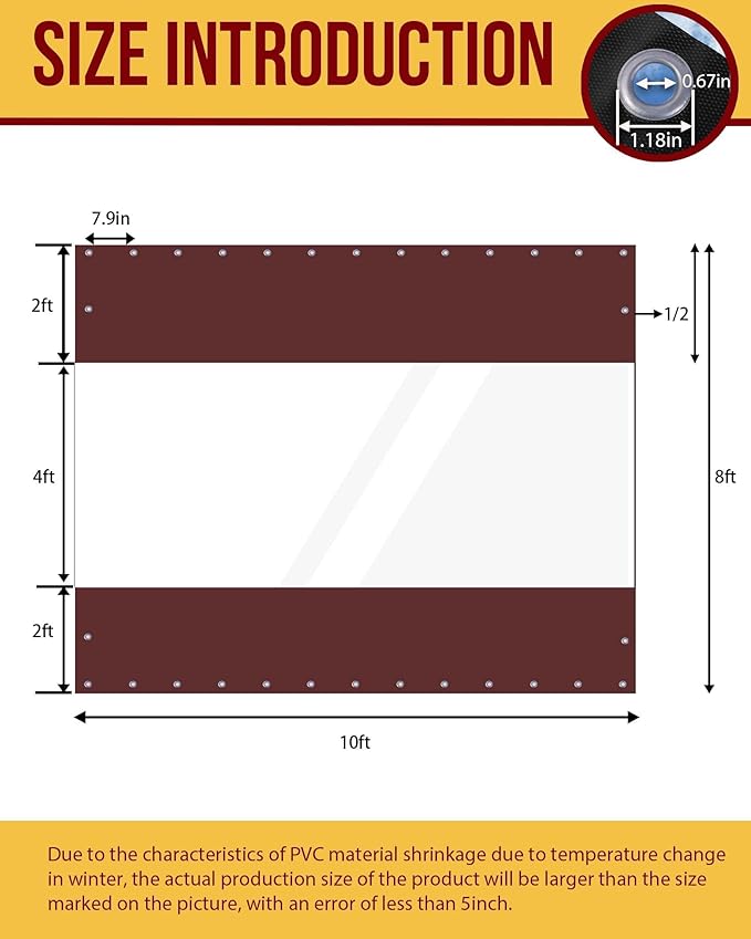 FoundGo 8'H x 10'W Vinyl Curtains for Patio 19oz, Outdoor Clear Vinyl Patio Enclosure,Heavy Duty Clear Tarp Waterproof Vinyl Tarps with Grommets for Pergola, Balcony,Porch,Gazebos，-4℉ Cold Resistant
