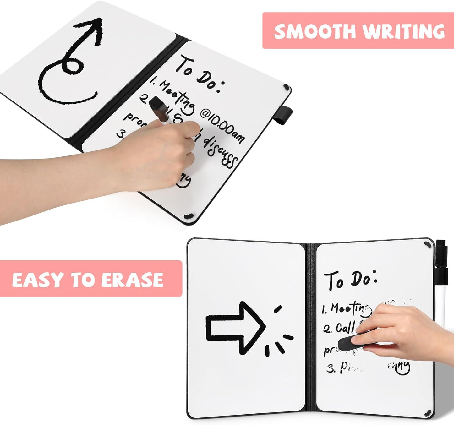 AGM Portable White Board Dry Erase, Double Sided Folding Whiteboards with Pen, Small Dry Erase Board for Study, Meeting, Doodling, Planning, Pink