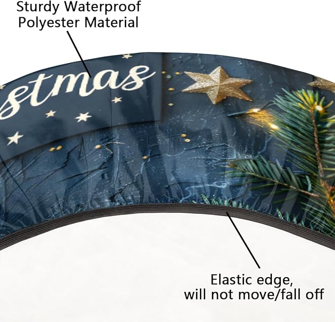 Merry Christmas Candle Star Round Table Cloth Cover, Elastic Edge Waterproof Wipeable Tablecloths 45"-56" Polyester Tablecloth for Party Restaurant Banquet Holiday Camping Outdoor Picnic