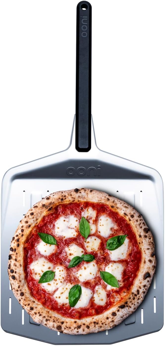 ooni 12” Perforated Pizza Peel – Aluminum Metal Pizza Peel 12 Inch, Pizza Spatula Paddle, Lightweight Pizza Turning Peel with Long Handle, Pizza Oven Accessories, Pizza Tools, Rectangle Pizza Turner