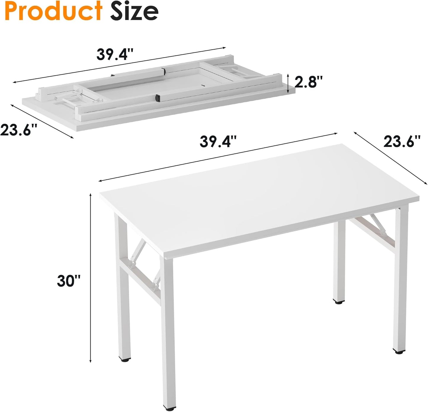 Need 39.4 inch Computer Desk for Small Space Small Folding Table Small Writing Desk Compact Desk Foldable Desk with BIFMA Certification, No Install Needed, White AC5-10060-DW