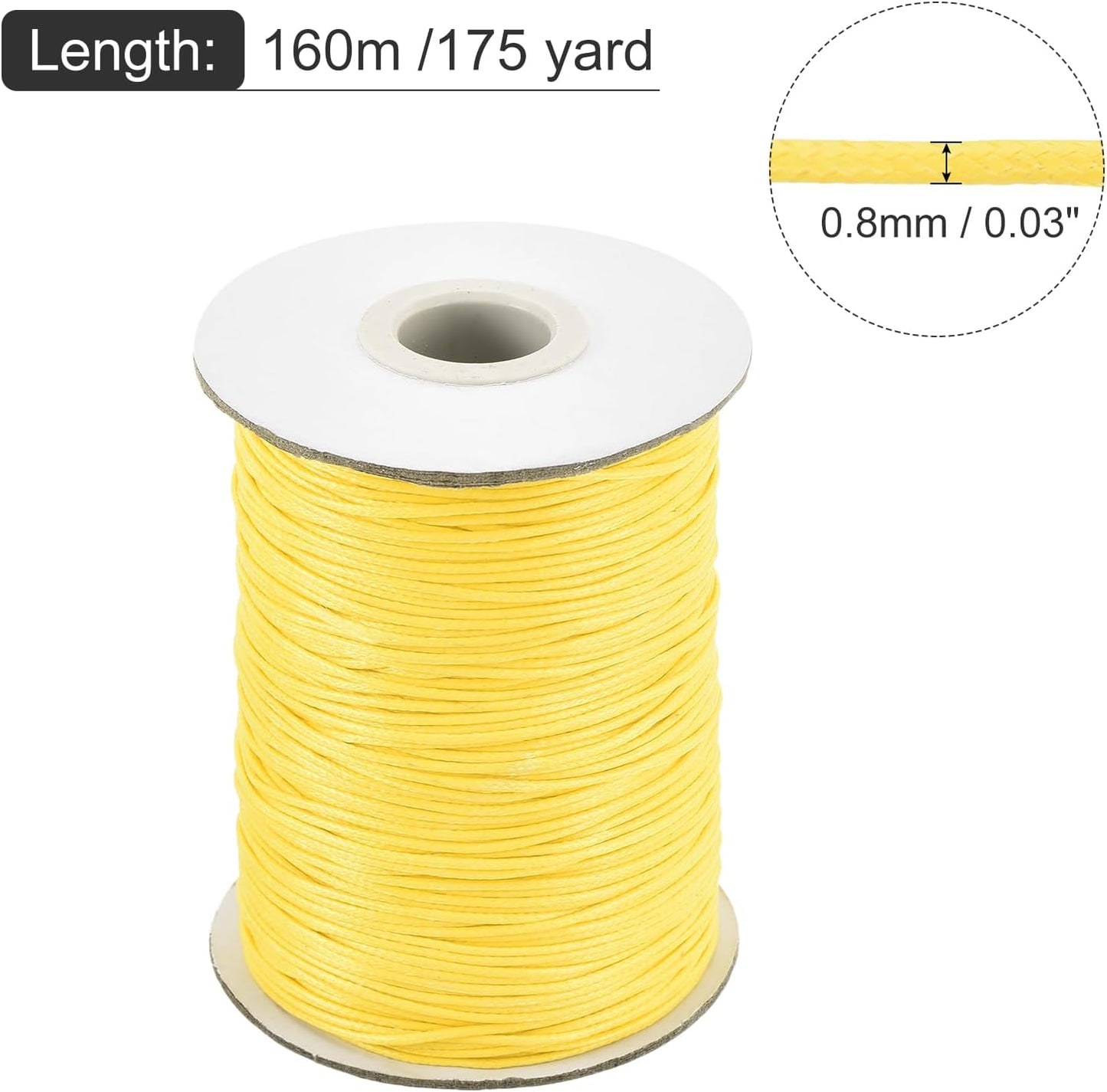 MECCANIXITY Waxed Cord 0.8mm Waxed Polyester Cord 175 Yard Wax String for Bracelet Making,Necklaces, Beading,Jewelry Making and DIY Crafts(Light Yellow)