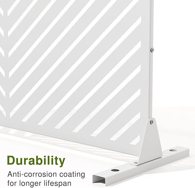 Casaphoria 72" H x 47" W Arched Metal Privacy Screen - Elegant Freestanding Outdoor Screen for Deck, Patio & Balcony - Versatile Decorative Privacy Panels for Home & Garden Use (White-Louvered)